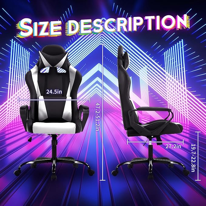 Bigacc Modern Ergonomic Gaming Chair Black Lumbar Support Flip Up Arms Headrest Heavy Duty 250 lbs Weight Limit