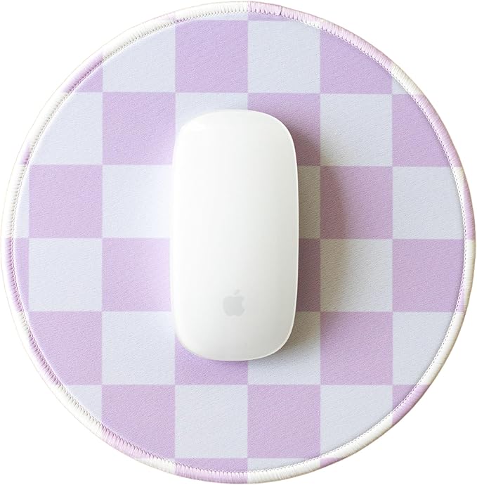 Elyse Breanne Design 8.5 Inch Round Mouse Pad for Computer Desktop Protector Non-Slip Rubber Backing Purple Checker