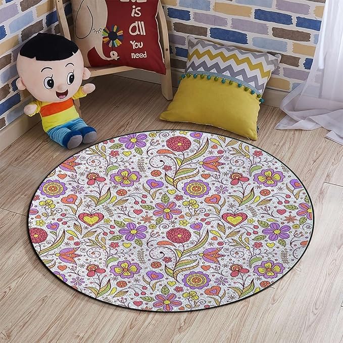 Cartoon Gaming Chair Mat for Hardwood Floor Anti-Slip Floor Protector Game Controller Rubber Gaming Computer Chair Mat Blossoms Petals Fantasy World ConceptPink Purple Diameter 47.2 in