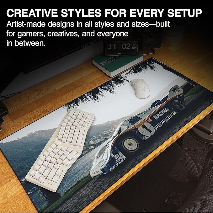 MPCO. Original Large Gaming Desk Mat – 36 x 17 Duraglyde Racing Series Porsche-956 Full Desk Mouse Pad for Smooth Precision – Non-Slip Washable Extra-Large PC Mouse Pad for Gaming Sessions