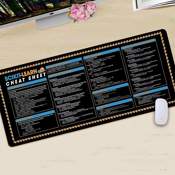 Scikit-Learn Cheat Sheet Mouse Pad Large Mouse Pad for Data Analyst Essential Computer Accessories for Study Work and Reference Purposes NVA