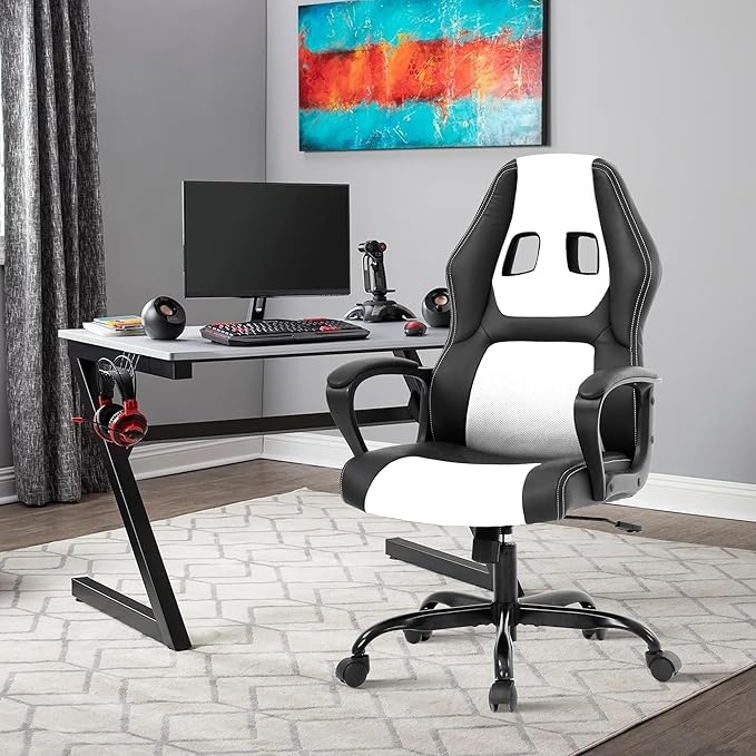 Game Chairs Massage Gaming Chair for AdultsErgonomic Big and Tall Gaming Chair with Massager Video Gaming Chairs Comfy Computer ChairComfortable Gaming Chair 250Lbs White Gaming Chair
