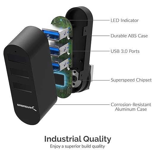 3 Port Aluminum Mini USB 3.0 Hub [90°/180° Degree Rotatable]+ USB 3.0 to SSD/SATA/IDE 2.5/3.5/5.25-INCH Hard Drive Converter with UL Power Supply