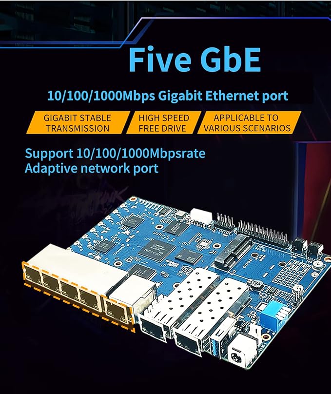 youyeetoo BPI-R3 WiFi 6 Router Development Board with MediaTek MT7986 Chip 2GB DDR RAM 8GB eMMC Flash Dual GbE LAN for IoT Router Projects M.2 Key-E PCIe Interface (Banana pi R3 Router Board Kits)