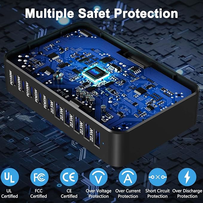 USB C Fast Charger Block USB Charging Station 540W PD 100W Laptop Charger GaN Charging Block 10 Port Multi Port Charer Hub Compatible with LaptopMacBookiPadiPhoneSamsung GalaxyDell