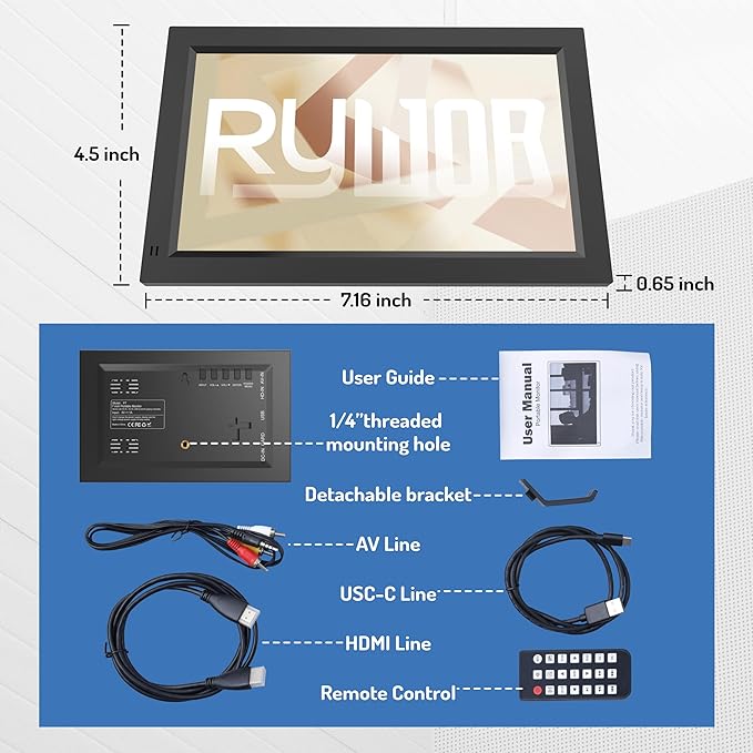 7 Inch Mini MonitorTFT LCD ScreenHDMI/USB/Card/AV InputMini Monitor with Built-in Speakers and RemoteMulti-Function Mini Small Display for Raspberry Pi PC/TV/DVD