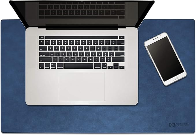 24 x 14 Leather Desk Pad - SKIDSTOP™ Ultra Smooth Executive Blotter and Protective Mat Large Mouse Pad for Office School Home Remote Business – Navy Blue