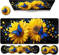 Ergonomic Keyboard Wrist Rest &amp Mouse Pad Wrist Rest SetXL Gaming Desk Mat 31.5x 11.8Non-Slip BaseMemory FoamEasy Typing Pain Relief for Office &amp HomeSunflowers Blue Butterflies