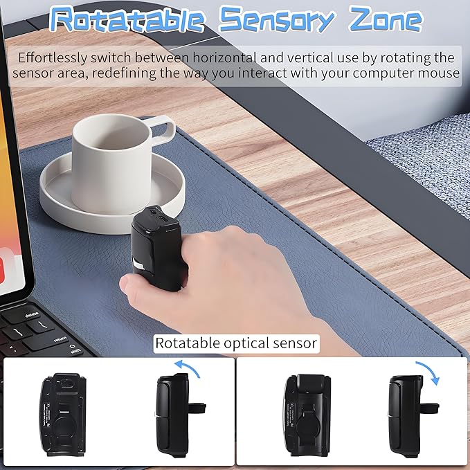 Mini Bluetooth Wireless Mouse Dual-Mode Lazy Finger Ring Mouse - Rotatable Horizontal &amp Vertical Use Multi-System Compatible Ultra Long Battery Life for Laptops PCs and Tablets (Black)