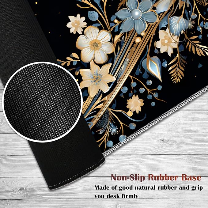 Gaming Mouse Pad Set Large Gaming Mouse Pad+Keyboard Wrist Rest+Mouse Wrist Rest+Coaster Easy Typing Pain Relief 31.5 × 11.8 inch Desk Mat for Home Office - Moon Floral Flower