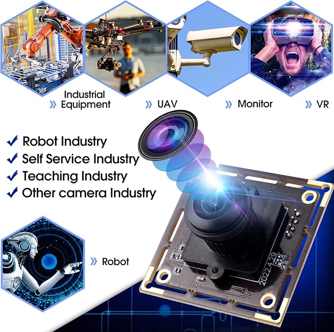 16MP Wide Angle USB Camera Module with 180 Degree Fisheye Lens Ultra HD 3496P Security USB Camera Board for Linux Windows Android MAC Machine Vision Webcam Support UVC Plug &amp Play
