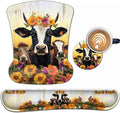 Keyboard Wrist Rest and Mouse Pad Wrist Support Set Ergonomic Gel Mouse Pad Wrist Rest with Non-Slip Base for Home Office Desk Pad Easy TypingSunflowers Cute Farmhouse Cow Pattern Gaming Mouse Mat
