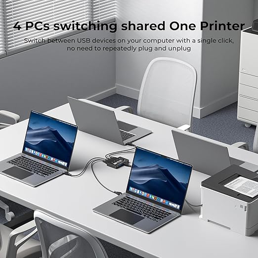 USB 3.0 Switch 4 Computers Sharing USB C &amp A DevicesEasy One-Click Device Switching with USB-C Cable &amp USB-A CableUSB Switch Hub Share Keyboard Mouse Printer Scanner(USB3.0 4in4out)
