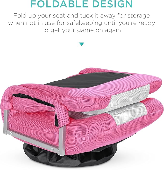 Best Choice Products Swivel Gaming Chair 360 Degree Multipurpose Floor Chair Rocker for TV Reading Playing Video Games w/Lumbar Support Armrest Handles Adjustable Foldable Backrest - Pink/White