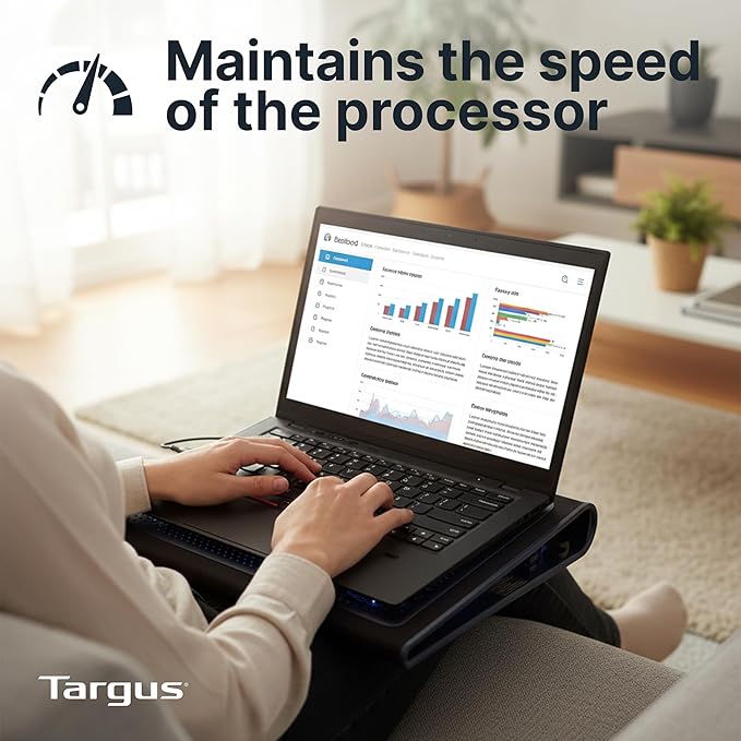 Targus 17 Inch Dual Fan Lap Chill Mat - Soft Neoprene Laptop Cooling Pad for Heat Protection Fits Most 17 Laptops and Smaller - USB-A Connected Dual Fans for Heat Dispersion (AWE55US)
