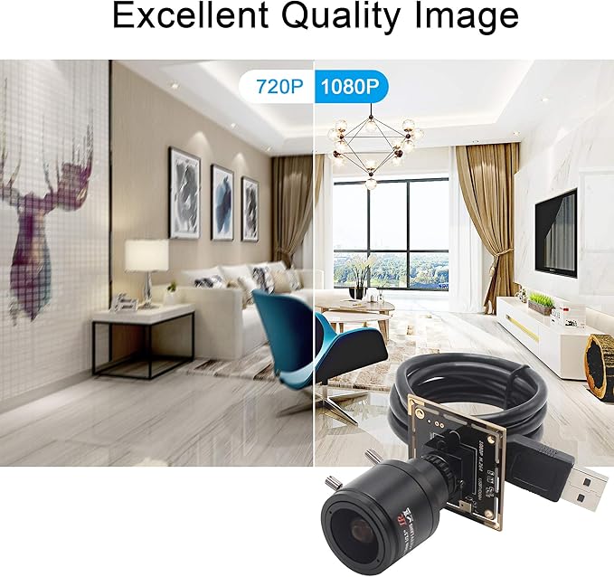 2.8-12mm Varifocal Lens 2MP Webcam 1080P H.264 USB Camera Module HD Webcamera 0.01Lux Low Illumination Mini Camera for PC Laptop Windows Linux Mac Android