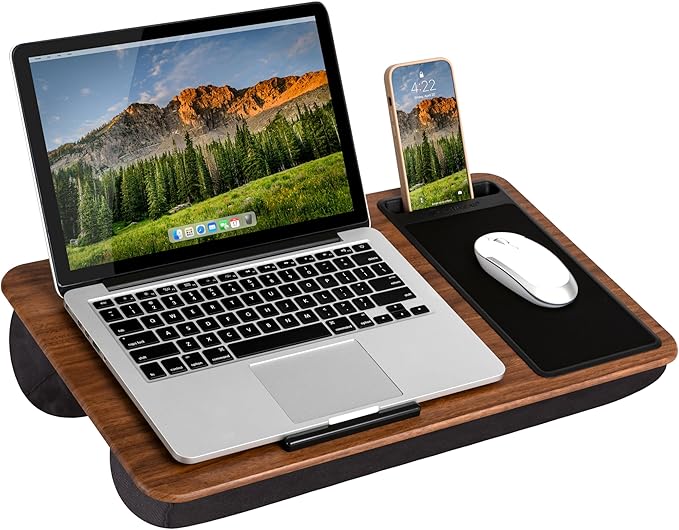 LAPGEAR Home Office Lap Desk with Device Ledge Mouse Pad and Phone Holder - Espresso Woodgrain - Fits up to 15.6 Inch Laptops - Style No. 91575
