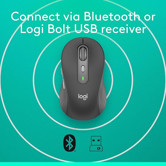Logitech Signature Plus M750 L Wireless Mouse - for Large Hands SmartWheel Bluetooth Multi Device 24-Month Battery Silent Clicks Customizable Side Buttons Contoured Shape - Graphite (Renewed)