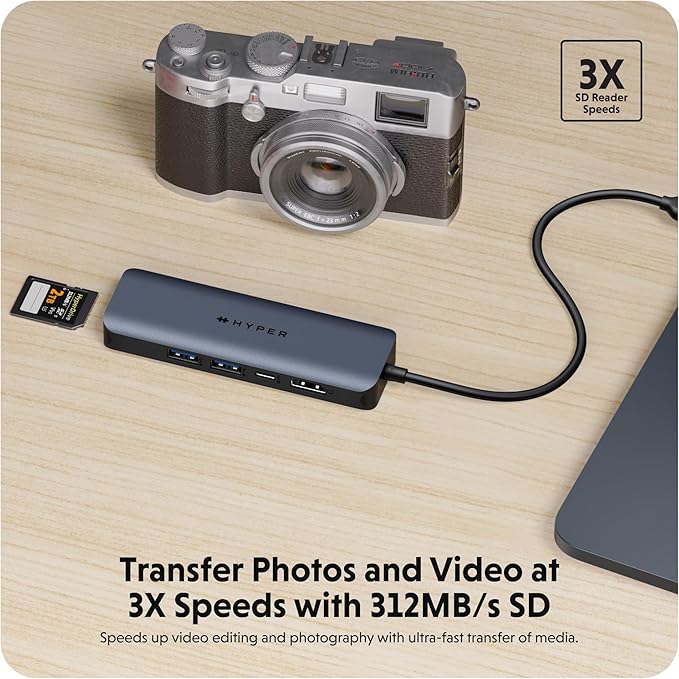 HyperDrive Next 6 Port USB C Hub for Mac PC Chromebook with 4K60Hz HDMI 2 USB-A USB-C 10Gbps 100W Power Delivery 312 MB/s SD Card Reader Ports