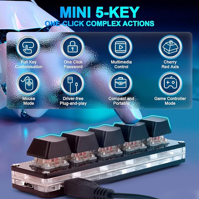 Ecarke Upgrade Black 5 Keys Mini Macro Mechanical Keyboard Gaming Keypad Hot Swap Game Keyboards USB Data Cable for Windows Mac OSU HID Standard Keyboard Cherry Shaft &amp RGB LED