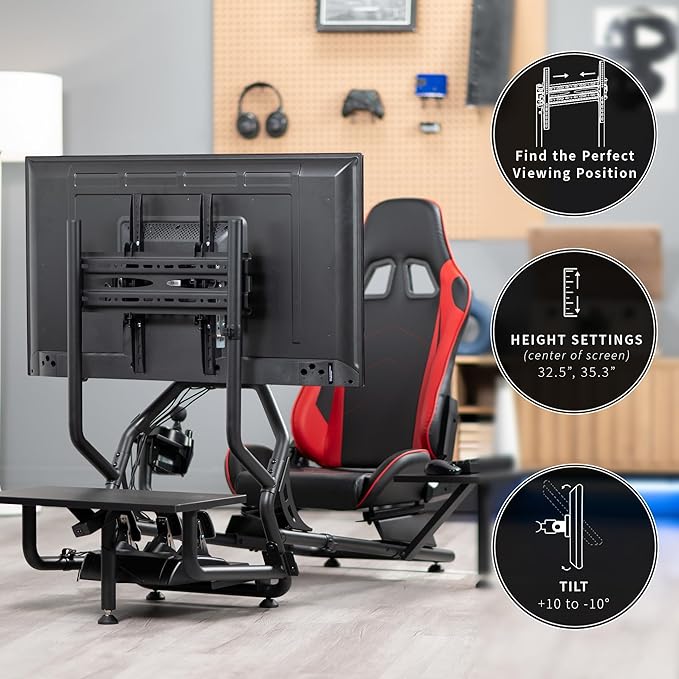VIVO Premium Racing Simulator Cockpit with TV Mount and Shelf Kit Wheel Stand Gear Mount Fits Logitech Thrustmaster Fanatec Compatible with Xbox One Playstation VESA 400x400 STAND-KIT-RACE1BS