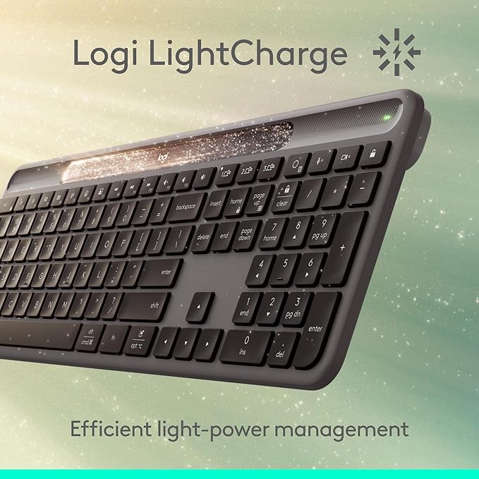 Logitech Signature Slim Solar+ Wireless Bluetooth Keyboard K980 Solar and Artificial Light Powered Up to 10 Years Battery Life Customizable Keys - Graphite