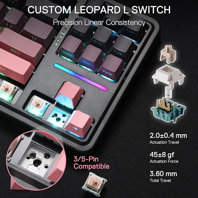 Redragon K728 PRO 80% Wireless Gasket Gaming Keyboard 3-Mode 87 Keys TKL Mechanical Keyboard w/South-Facing LED &amp Hot-Swap Socket 5-Layer Noise Dampening Custom Linear Switch PBT Gradient Keyc