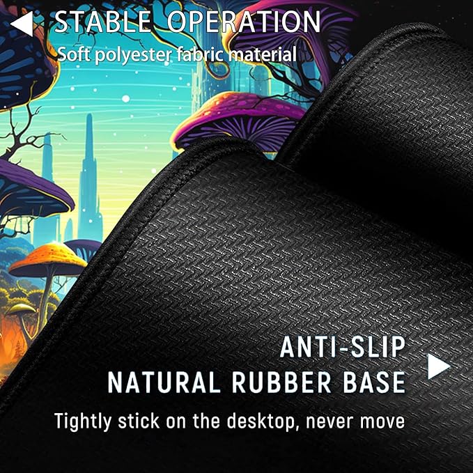 Large Mouse Pad with Mouse Wrist Rest 31.5x11.8 in Extended Mouse Mat with Non-Slip PU Base Ergonomic Memory Foam Wrist Rest for Work &amp Gaming Writing Pad Colorful Mushroom Forest Office Desk