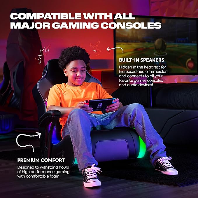 X Rocker Video Gaming Floor Rocker Chair Built-in Audio College Dorm Essentials for Guys and Girls Bedroom Foldable Gifts for Gamers