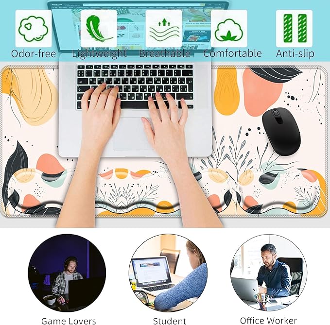 Keyboard Wrist Rest+Mouse Wrist Pad+Desk Pad SetMemory Foam Ergonomic Easy Typing Pain Relief for Computer Laptop Office Home - Abstract Geometric Pattern