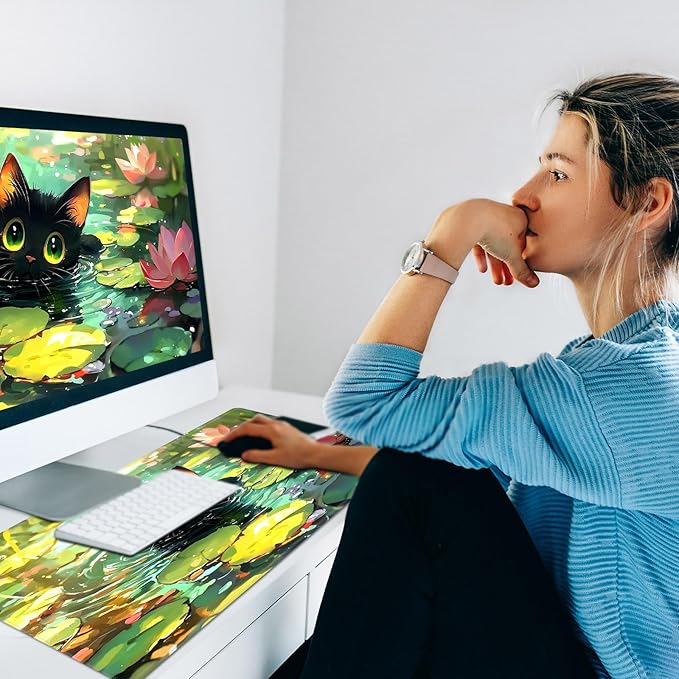 Warm Desk PadHeated Desk PadOffice Mat3 Heating Levels &amp 3 Hours Auto Shut-Off31.5*13 Gaming Mouse Laptop Keyboard Leather Desk MatCartoon Lotus Cat