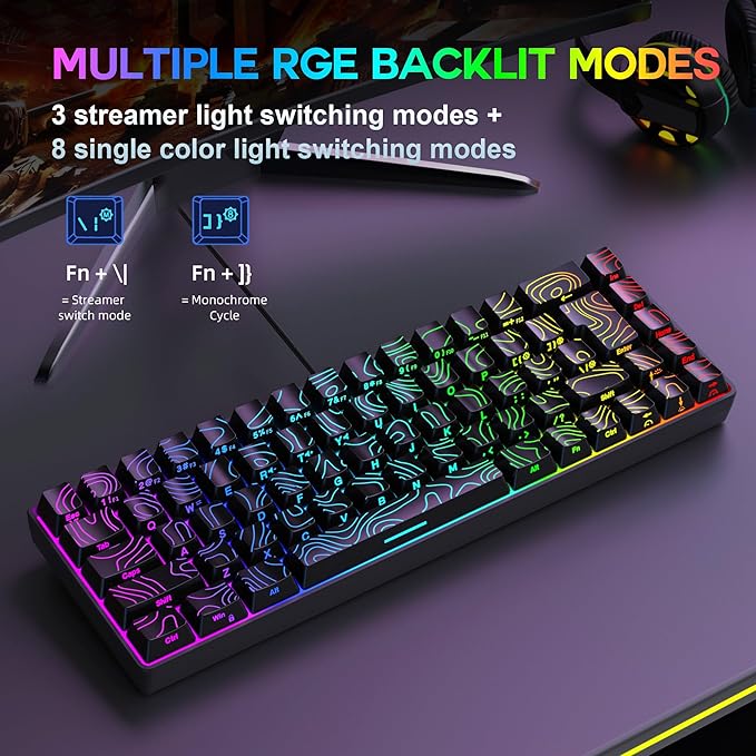 Snpurdiri 65% Wired Gaming Keyboard 68 Keys RGB Backlit Ultra-Compact Small Gaming Keyboard for PC/Mac Gamer Typist Travel Easy to Carry on Business Trip Black