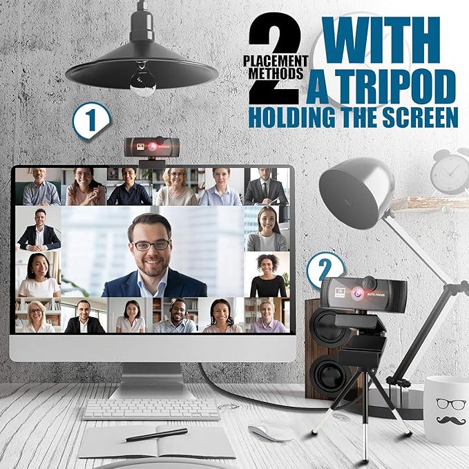 1080p Webcam Full HD Camera with Microphone AutoFocus 120-degree Wide Angle Web Camera with Tripod Stand and Privacy Cover for Zoom/Skype/FaceTime Conferencing and Video Calling