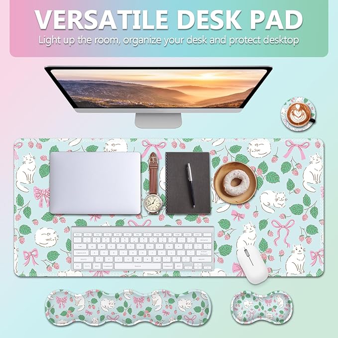 AIMSA Keyboard Wrist Rest Large Mouse Pad Wrist Support Combo Bows and Kittens Keyboard Pad Desk Mat Ergonomic Wrist Rest Cushion Pad for Home Office Gaming