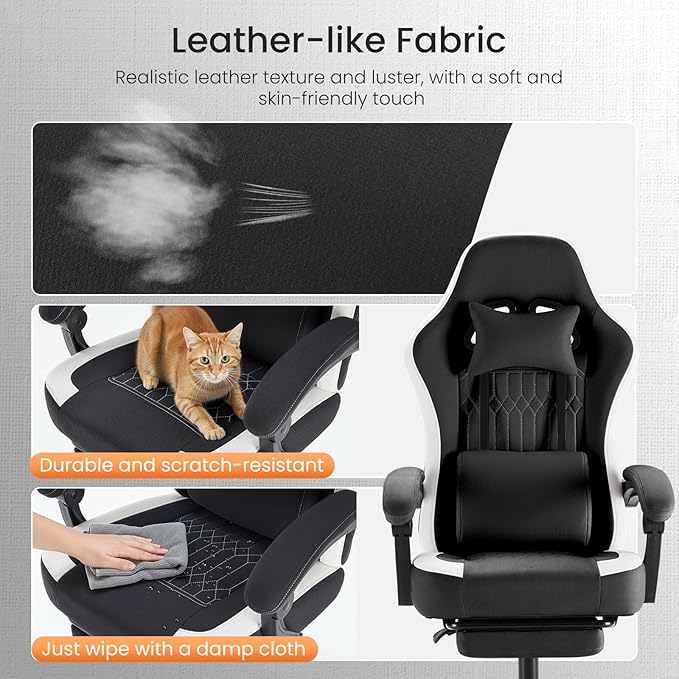 DUMOS Gaming Chair with Linkage Armrests Video Game Chairs with Pocket Spring Cushion Ergonomic Computer Silla Gamer Office Desk Chair with Footrest for Adults &amp Students Black