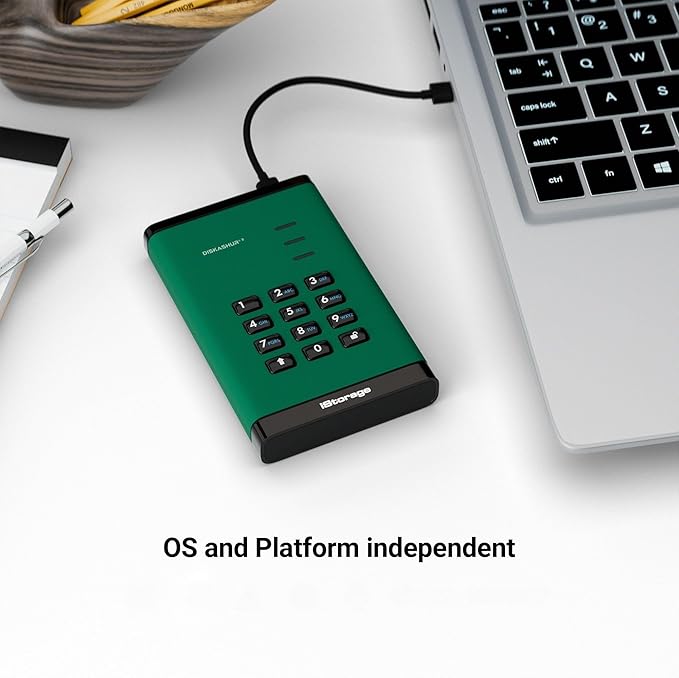 iStorage diskAshur3 HDD 4TB Green - Secure Portable Hard Drive - Password Protected - Dust &amp Water Resistant - Hardware Encryption