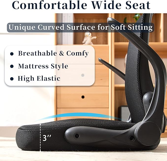 Ergonomic Floor Chair Foldable - Adjustable Armrest &amp Mesh Back Thick Cushioned Seat for Gaming Reading Meditation Multi-Use for Living Room Bed Tatami