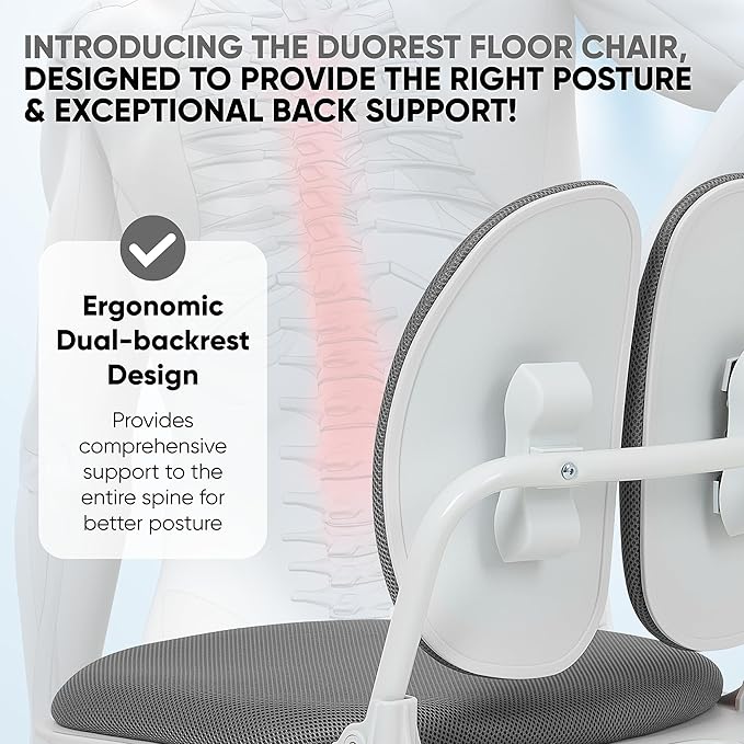 【Made in Korea】 Dual-Backrests Ergonomic Floor Chair with Back Support - Meditation Chair Floor Gaming Chair Reading Chair Floor Chairs for Adults Foldable Chair (Grey)