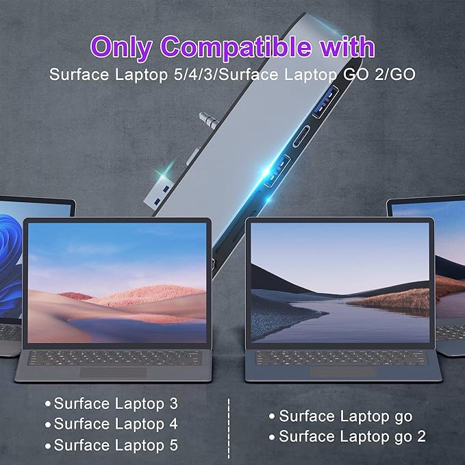 Surface Laptop 6/5/4/3/Laptop Go/Go2 Hub Docking Station with 4K@30HZ HDMI +2*USB 3.0 +USB-C +SD TF Card Slot +3.5mm Audio Adapter for Surface Laptop 3/4/5/6/Laptop Go/Go2