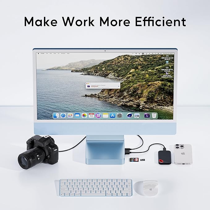 USB C HUB for iMac 24 inch 2021/2023/2024 PULWTOP USB Hub Adapter iMac Accessories for iMac M1/M3/M4 with USB C 10Gbps 3*USB A SD/TF Docking Station Support Expand M.2 SSD (Not Included)Blue