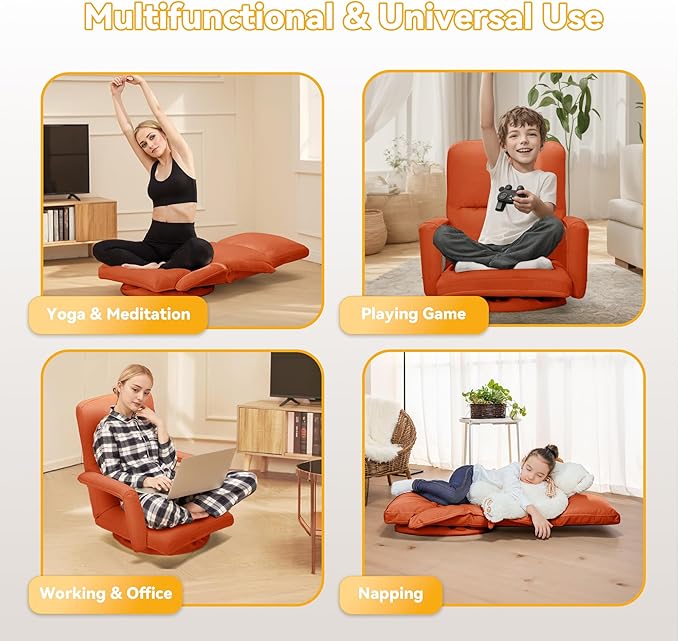 360 Degree Swivel Floor Gaming Chair with Back Support Padded Folding Gaming Sofa Chair with Adjustable Backrest Lazy Lounger Couch for E-Sports Reading Relaxing Watching TV
