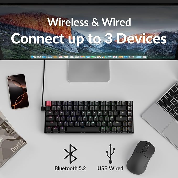 Keychron K2 75% Layout QMK Wireless and Wired Options Mechanical Keyboard Super Banana Switch RGB Backlit with Shine-Through Double-Shot PBT Keycaps for Mac Windows-Version 3