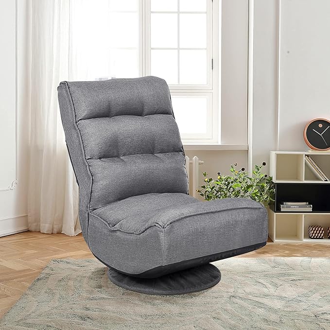 Giantex 360 Degree Swivel Gaming Chair 6 Position Adjustable Folding Floor Chair 300lb Spring Support Comfortable Padded Backrest Lazy Sofa Chair Game Rocker for Teens Adults
