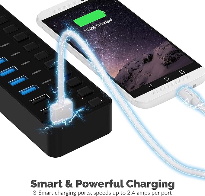Sabrent 60W 10-Port USB 3.0 Hub + Mini Travel 2.4GHz Wireless Mouse with Nano Receiver