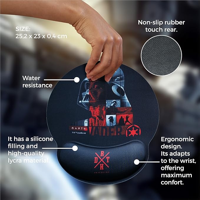 Disney Star Wars Darth Vader Ergonomic Gel Mouse Pad XXL Non-Slip Official Star Wars Merchandise