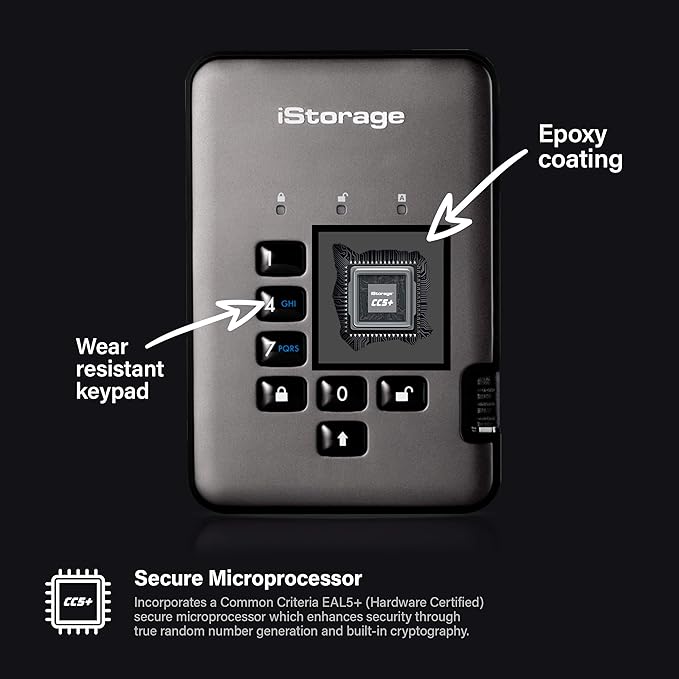 iStorage diskAshur PRO2 HDD 3TB | Secure Portable Hard Drive | FIPS Level 3 Certified | Password Protected | Dust/Water-Resistant | Hardware encryption