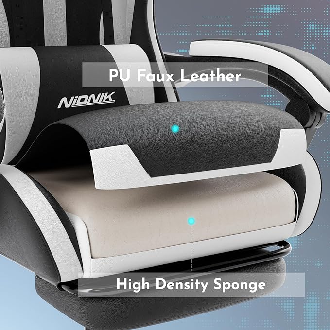 Gaming Chair Ergonomic Computer Chair with Footrest and Lumbar Support Height Adjustable Game Chair with 360°-Swivel Seat and Headrest and for Office or Gaming Blackwhite