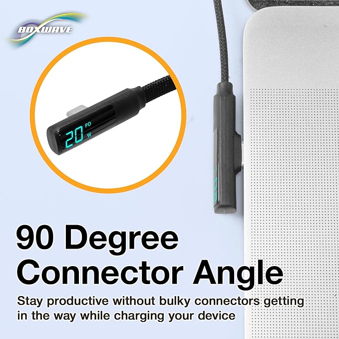 BoxWave Cable Compatible with NEOFYTE Portable Monitor for Laptop T14P (14 in) - PowerDisplay PD Right Angle Cable (4ft) - USB-C to USB-C (100W) LED Wattage Info Extra Long Braided Nylon - Jet Black