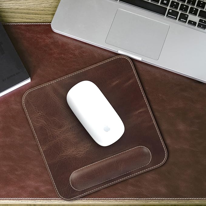 Londo Top Grain Leather Mouse Pad with Wrist Rest – Ergonomic Support Non-Slip Base Smooth Surface