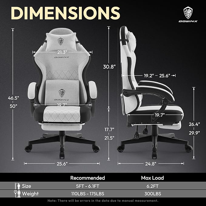 Dowinx Gaming Chair Fabric with Pocket Spring Cushion High Back Ergonomic Computer Chair with Footrest for Adults Massage Lumbar Support Swivel Game Chair for Office Gaming 300LBS Black and Gray